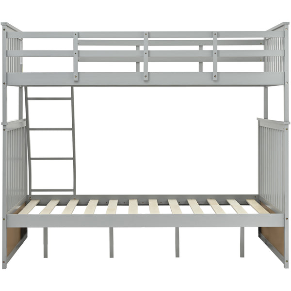English Elm Twin Solid Pine Over Full Bunk Bed Gray with Ladder, Full-Length Guardrail, Sturdy Frame, Safe Design W495S00011