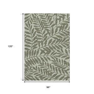 HomeRoots 8' X 10' Fern Green Botanical Leaves Area Rug - Washable, Stain Resistant, UV Protected for Durability 644860