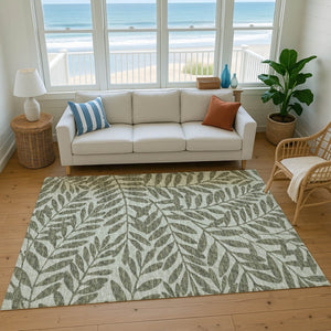 HomeRoots 8' X 10' Fern Green Botanical Leaves Area Rug - Washable, Stain Resistant, UV Protected for Durability 644860