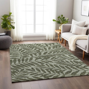 HomeRoots 8' X 10' Fern Green Botanical Leaves Area Rug - Washable, Stain Resistant, UV Protected for Durability 644860
