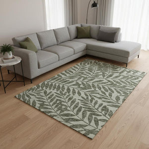HomeRoots 9' X 12' Fern Green & Ivory Botanical Area Rug - Washable, UV Protected, Durable & Stylish Design 644861