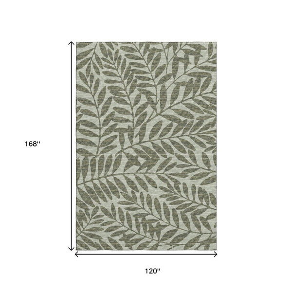 HomeRoots 10' X 14' Fern Green Botanical Area Rug - Washable, UV Protected, Stain-Resistant for Any Room 644862
