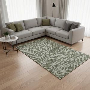 HomeRoots 10' X 14' Fern Green Botanical Area Rug - Washable, UV Protected, Stain-Resistant for Any Room 644862