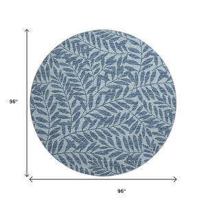 HomeRoots 8' Blue And Ivory Botanical Leaves Round Rug - Washable, UV-Protected, Durable, and Stylish Decor 644865