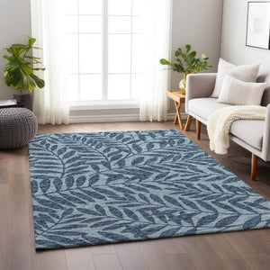 HomeRoots 9' X 12' Blue & Ivory Botanical Leaves Area Rug - Washable, UV-Protected, Stain-Resistant Beauty! 644867