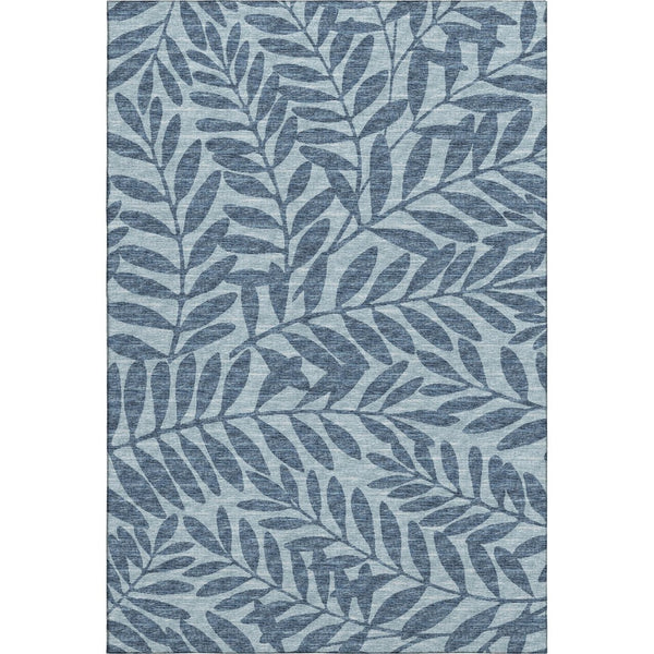HomeRoots 9' X 12' Blue & Ivory Botanical Leaves Area Rug - Washable, UV-Protected, Stain-Resistant Beauty! 644867