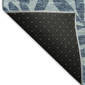 HomeRoots 9' X 12' Blue & Ivory Botanical Leaves Area Rug - Washable, UV-Protected, Stain-Resistant Beauty! 644867