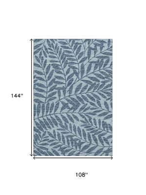 HomeRoots 9' X 12' Blue & Ivory Botanical Leaves Area Rug - Washable, UV-Protected, Stain-Resistant Beauty! 644867