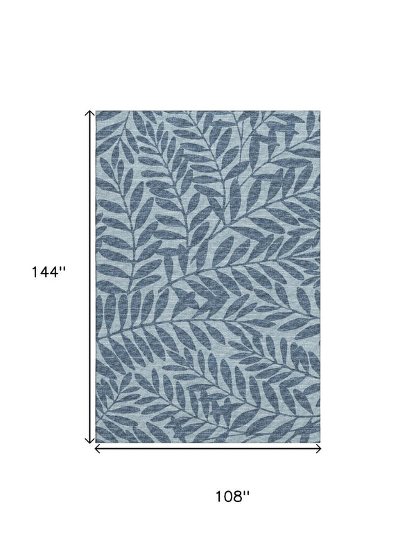 HomeRoots 9' X 12' Blue & Ivory Botanical Leaves Area Rug - Washable, UV-Protected, Stain-Resistant Beauty! 644867