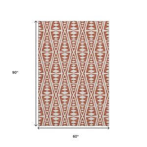 HomeRoots 5' X 8' Tribal Washable Area Rug in Burnt Sienna & Ivory – UV Protected, Durable & Easy-Care Home Decor 644882
