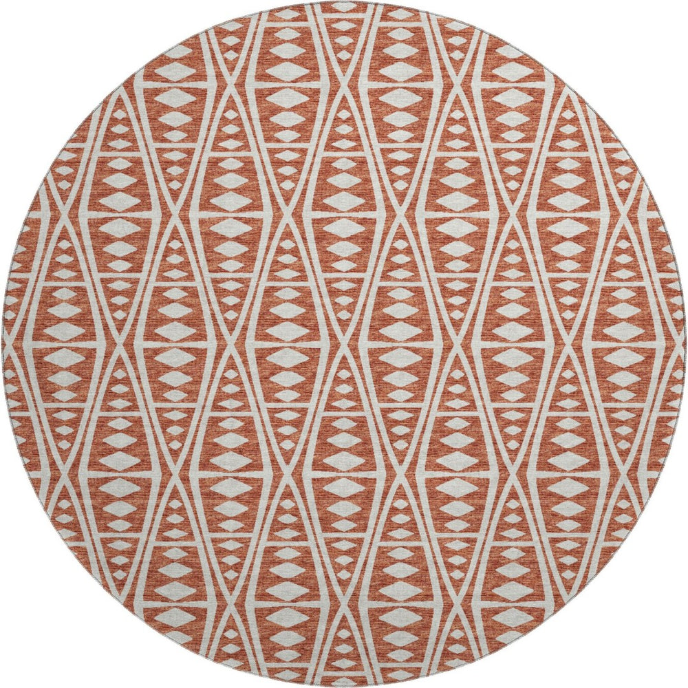 HomeRoots 8' Burnt Sienna Tribal Washable Round Rug - Stylish, Durable, UV-Protected for Indoor & Outdoor Use 644883