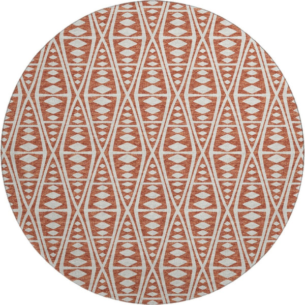HomeRoots 8' Burnt Sienna Tribal Washable Round Rug - Stylish, Durable, UV-Protected for Indoor & Outdoor Use 644883