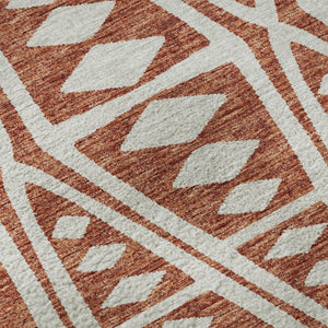 HomeRoots 8' Burnt Sienna Tribal Washable Round Rug - Stylish, Durable, UV-Protected for Indoor & Outdoor Use 644883