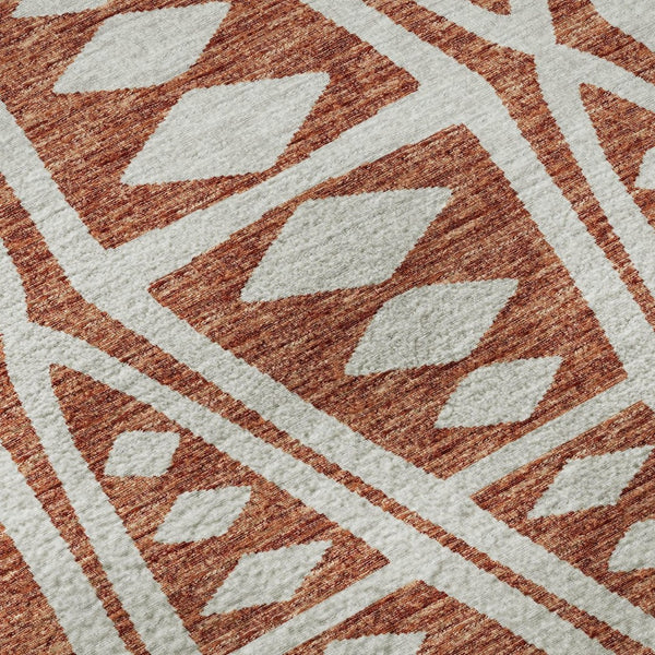 HomeRoots 8' Burnt Sienna Tribal Washable Round Rug - Stylish, Durable, UV-Protected for Indoor & Outdoor Use 644883