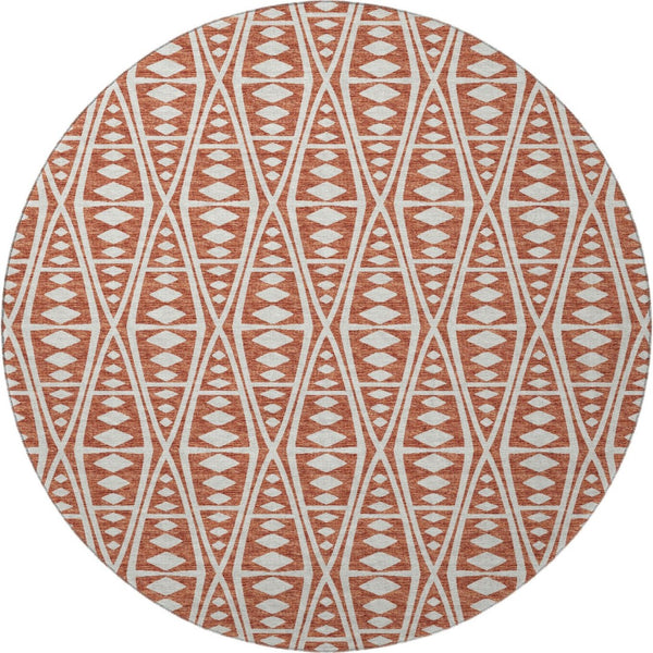 HomeRoots 8' Burnt Sienna Tribal Washable Round Rug - Stylish, Durable, UV-Protected for Indoor & Outdoor Use 644883