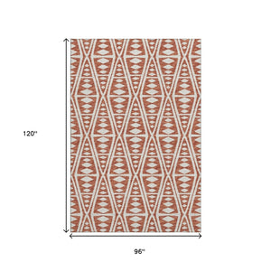 HomeRoots 8' X 10' Burnt Sienna Tribal Area Rug - Machine Washable, UV Protected, Stain Resistant, Durable Design 644884