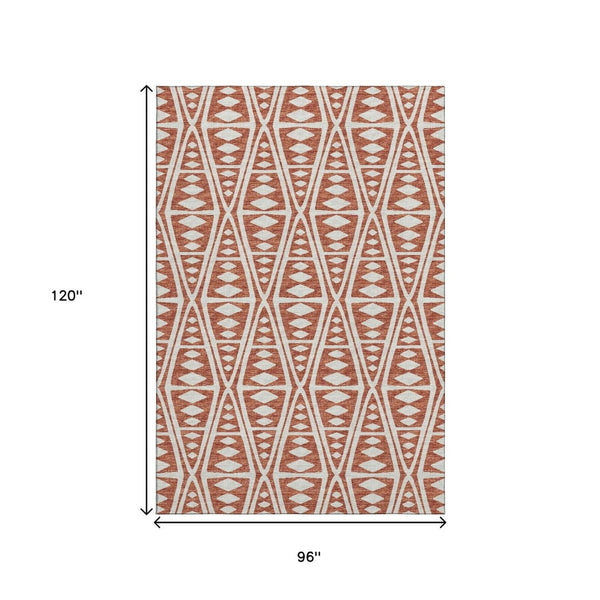 HomeRoots 8' X 10' Burnt Sienna Tribal Area Rug - Machine Washable, UV Protected, Stain Resistant, Durable Design 644884