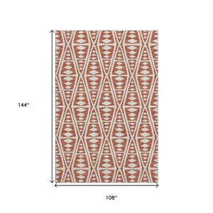 HomeRoots 9' X 12' Burnt Sienna Tribal Area Rug - UV Protected, Washable, Durable & Stain Resistant Design 644885