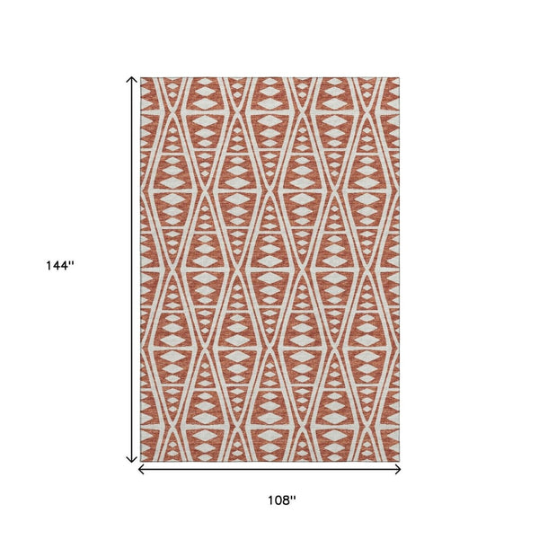 HomeRoots 9' X 12' Burnt Sienna Tribal Area Rug - UV Protected, Washable, Durable & Stain Resistant Design 644885