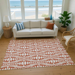 HomeRoots 9' X 12' Burnt Sienna Tribal Area Rug - UV Protected, Washable, Durable & Stain Resistant Design 644885