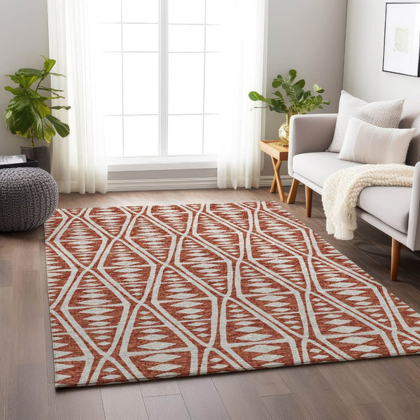 HomeRoots 9' X 12' Burnt Sienna Tribal Area Rug - UV Protected, Washable, Durable & Stain Resistant Design 644885