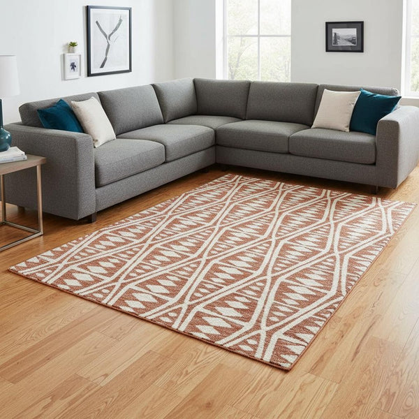 HomeRoots 9' X 12' Burnt Sienna Tribal Area Rug - UV Protected, Washable, Durable & Stain Resistant Design 644885