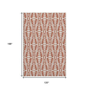 HomeRoots 10' X 14' Stylish Burnt Sienna Tribal Area Rug - Washable, UV Protected & Perfect for Busy Homes! 644886