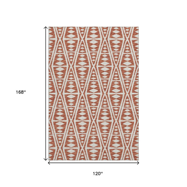 HomeRoots 10' X 14' Stylish Burnt Sienna Tribal Area Rug - Washable, UV Protected & Perfect for Busy Homes! 644886