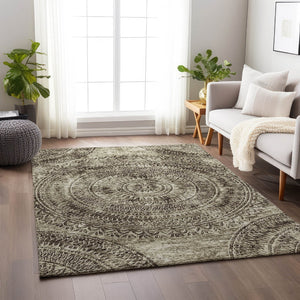 HomeRoots 8' X 10' Brown and Ivory Medallion Area Rug - Washable, Stain-Resistant, UV Protected Elegance 644896