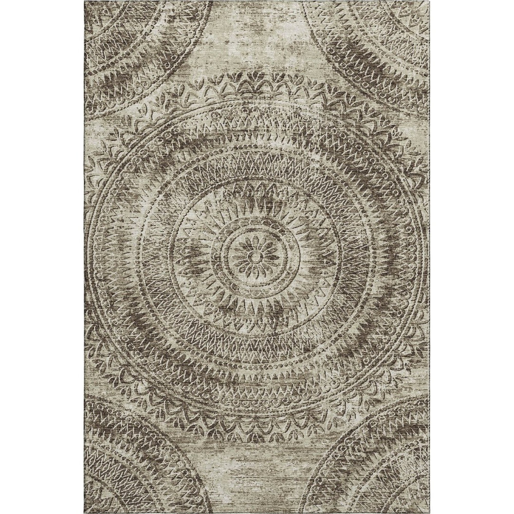 HomeRoots 8' X 10' Brown and Ivory Medallion Area Rug - Washable, Stain-Resistant, UV Protected Elegance 644896