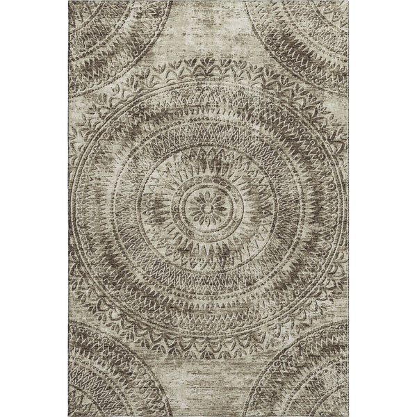 HomeRoots 8' X 10' Brown and Ivory Medallion Area Rug - Washable, Stain-Resistant, UV Protected Elegance 644896