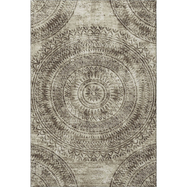 HomeRoots 8' X 10' Brown and Ivory Medallion Area Rug - Washable, Stain-Resistant, UV Protected Elegance 644896