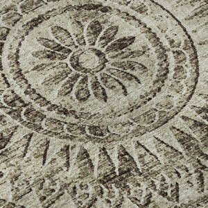 HomeRoots 10' Brown and Ivory Medallion Washable Area Rug with UV Protection – Durable, Stylish, Easy Care! 644898