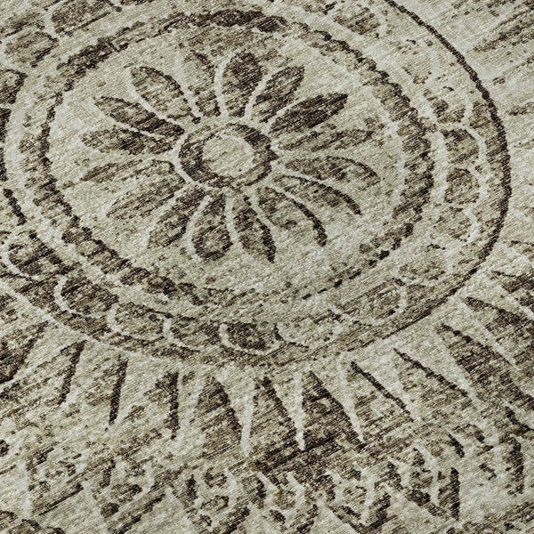 HomeRoots 10' Brown and Ivory Medallion Washable Area Rug with UV Protection – Durable, Stylish, Easy Care! 644898