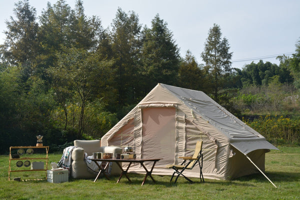 English Elm Inflatable Glamping Tent 4 Season Waterproof Air Beam Frame Shelter for 4 to 6 Persons Beige W640P244842