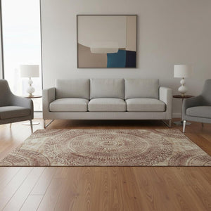 HomeRoots 5' X 8' Burnt Sienna Medallion Area Rug - Washable, UV-Protected, Durable Design for High Traffic Areas 644900