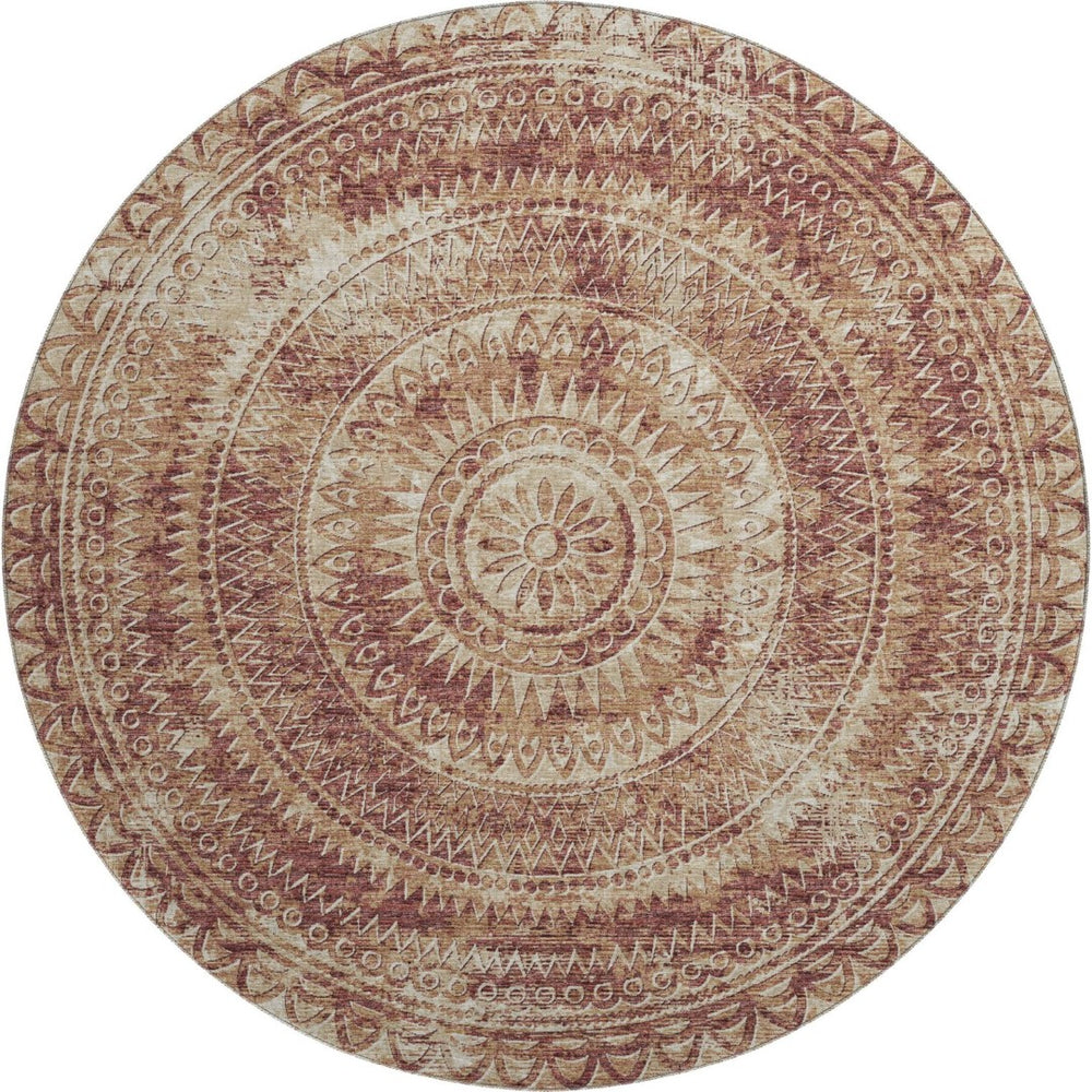 HomeRoots 8' Burnt Sienna Medallion Round Rug - Washable, UV Protected, Stylish & Stain Resistant for Homes 644901