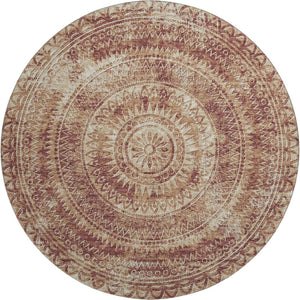 HomeRoots 8' Burnt Sienna Medallion Round Rug - Washable, UV Protected, Stylish & Stain Resistant for Homes 644901