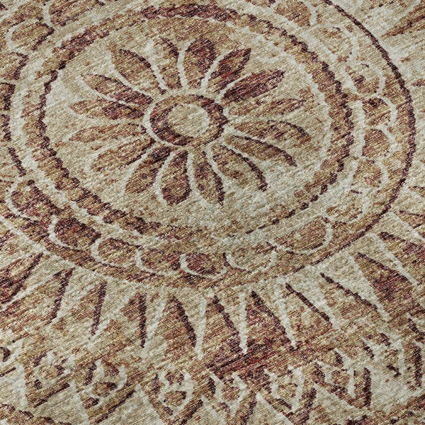 HomeRoots 8' Burnt Sienna Medallion Round Rug - Washable, UV Protected, Stylish & Stain Resistant for Homes 644901