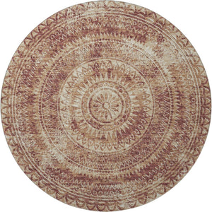 HomeRoots 8' Burnt Sienna Medallion Round Rug - Washable, UV Protected, Stylish & Stain Resistant for Homes 644901