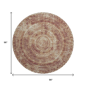 HomeRoots 8' Burnt Sienna Medallion Round Rug - Washable, UV Protected, Stylish & Stain Resistant for Homes 644901