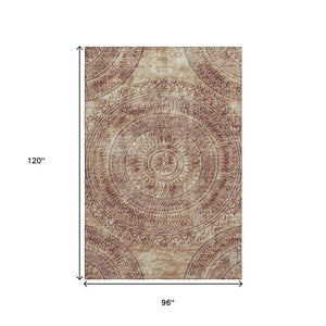 HomeRoots 8' X 10' Medallion Area Rug in Burnt Sienna & Ivory - Washable, UV-Protected, Durable Design for Home 644902