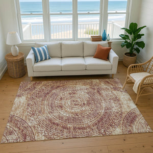 HomeRoots 8' X 10' Medallion Area Rug in Burnt Sienna & Ivory - Washable, UV-Protected, Durable Design for Home 644902