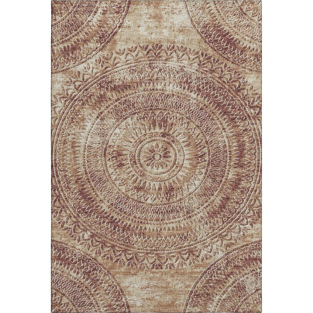 HomeRoots 8' X 10' Medallion Area Rug in Burnt Sienna & Ivory - Washable, UV-Protected, Durable Design for Home 644902