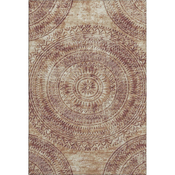 HomeRoots 8' X 10' Medallion Area Rug in Burnt Sienna & Ivory - Washable, UV-Protected, Durable Design for Home 644902