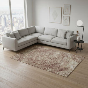 HomeRoots 8' X 10' Medallion Area Rug in Burnt Sienna & Ivory - Washable, UV-Protected, Durable Design for Home 644902