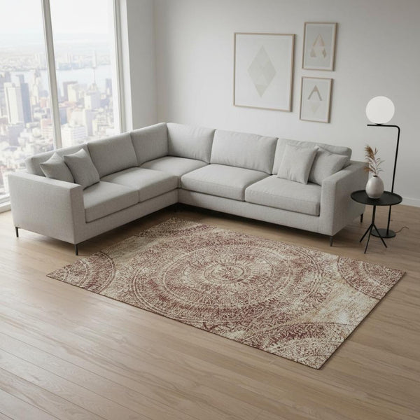 HomeRoots 8' X 10' Medallion Area Rug in Burnt Sienna & Ivory - Washable, UV-Protected, Durable Design for Home 644902