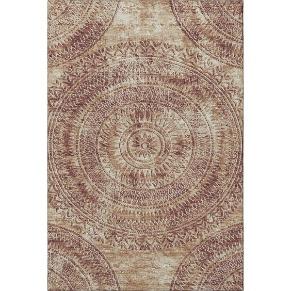 HomeRoots 8' X 10' Medallion Area Rug in Burnt Sienna & Ivory - Washable, UV-Protected, Durable Design for Home 644902