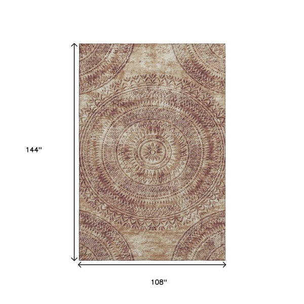 HomeRoots 9' X 12' Burnt Sienna Ivory Medallion Area Rug - Washable, Stain-Resistant, UV Protected & Stylish 644903