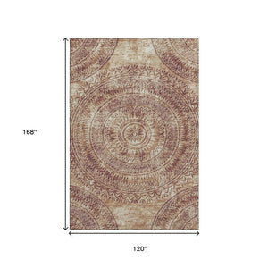 HomeRoots 10' X 14' Burnt Sienna Medallion Area Rug - Washable, UV Protected, Stain Resistant for Any Space 644904